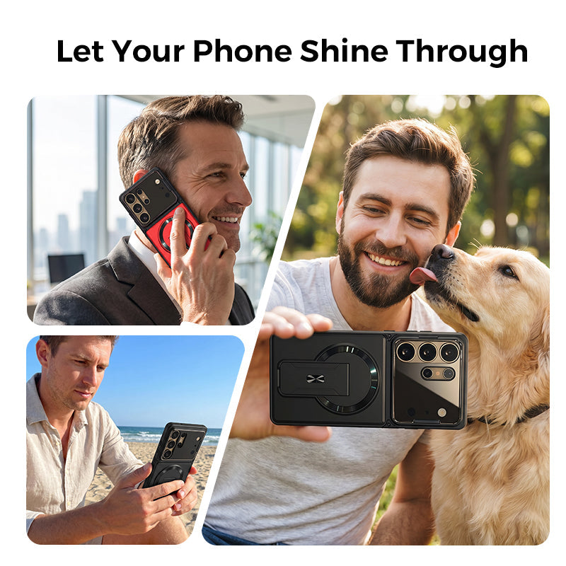 Multifunctional Magnetic Case with Invisible Stand & Camera Protection for Samsung S Series