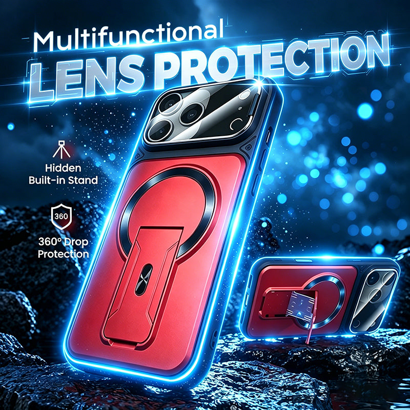 Multifunctional Lens Protection Case with Invisible Stand & Camera Protection for iPhone